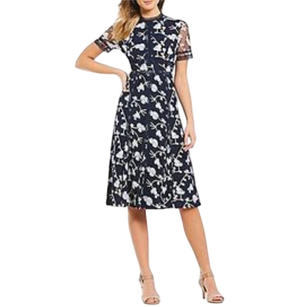 Antonio Melani Floral Dress 6 Black Britt Cocktail Gold Embroidered A-Line Party